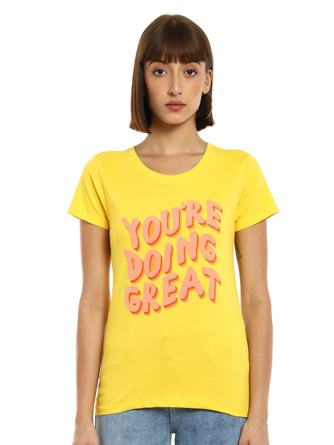 

Sugr Women Yellow Typography Printed T-shirt