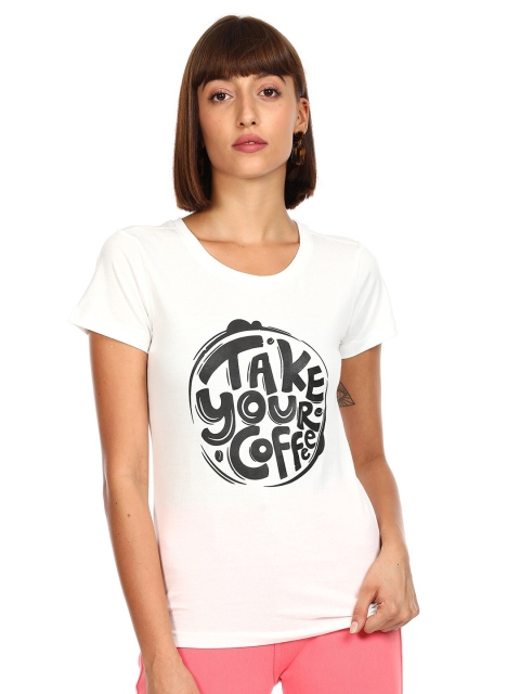 

Sugr Women White Typography Printed Pockets T-shirt