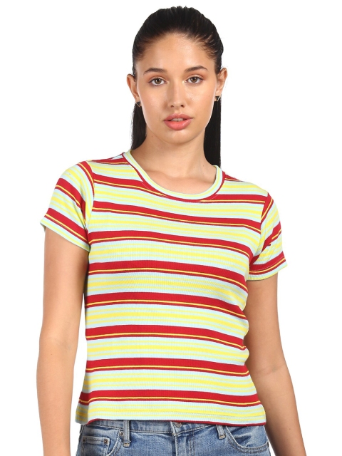 

Sugr Women Yellow & Red Striped T-shirt