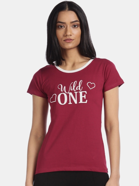 

Sugr Women Red & White Typography Printed Cotton T-shirt