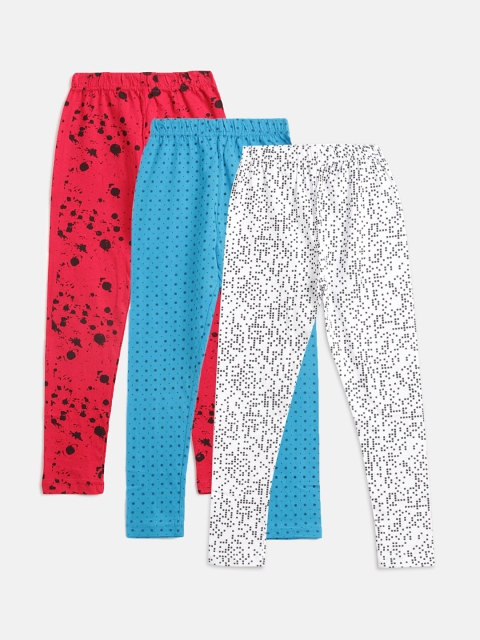 

Kids On Board Girls Pack Of 3 Printed Cotton Ankle-Length Leggings, White