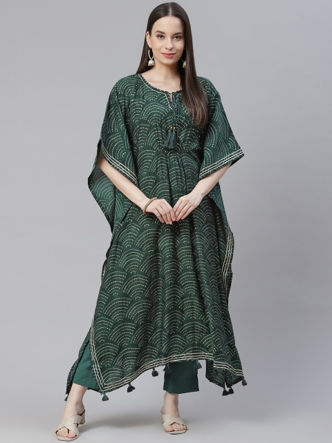 

Divena Women Green Bandhani Printed Regular Gotta Patti Kurta with Trousers