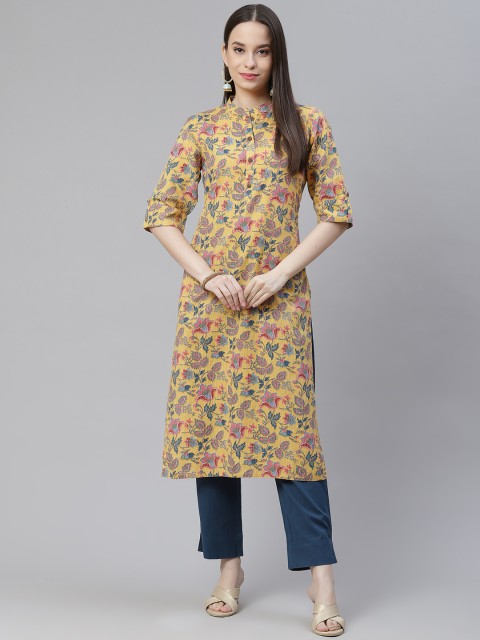 

Divena Women Yellow & Pink Floral Printed Floral Kurta