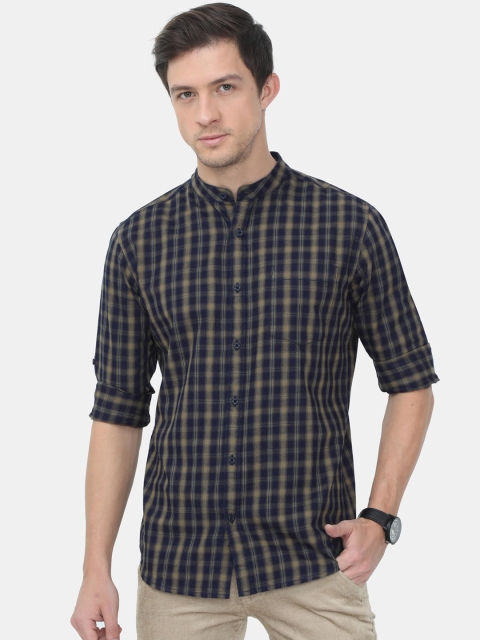 

HERE&NOW Men Blue & Beige Slim Fit Opaque Checked Cotton Casual Shirt
