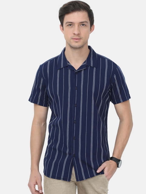 

HERE&NOW Men Navy Blue & White Slim Fit Opaque Striped Cotton Casual Shirt