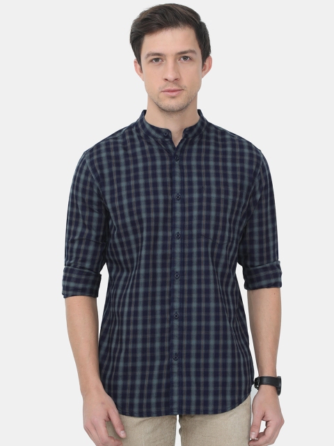 

HERE&NOW Men Navy Blue & Green Slim Fit Tartan Checks Opaque Cotton Casual Shirt