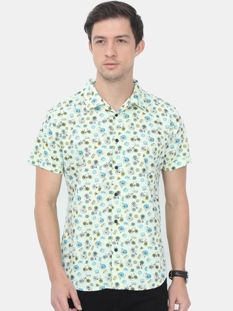 

HERE&NOW Men Green Slim Fit Opaque Printed Cotton Casual Shirt