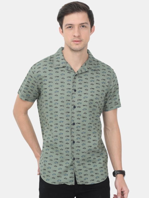 

HERE&NOW Men Green Slim Fit Opaque Printed Cotton Casual Shirt