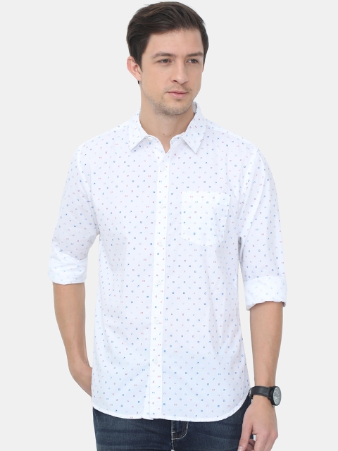 

HERE&NOW Men White Slim Fit Opaque Printed Cotton Casual Shirt