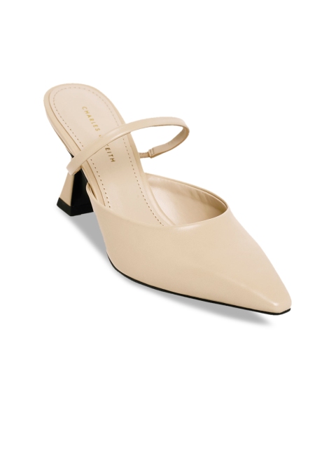 

CHARLES & KEITH Beige PU Block Pumps