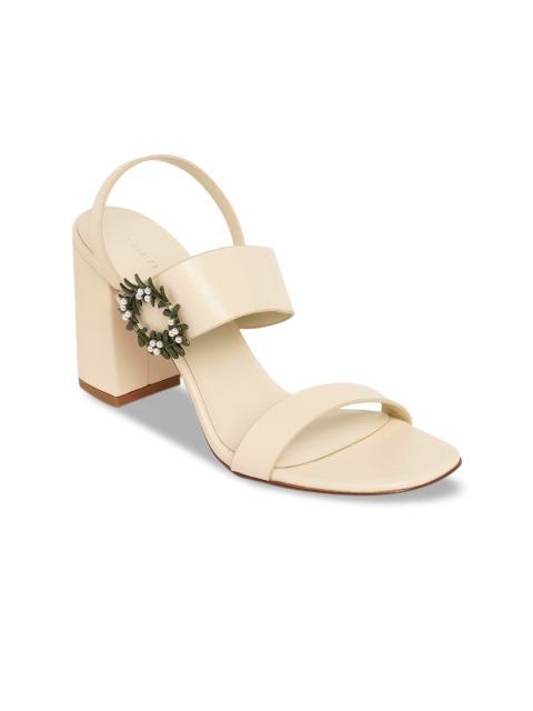 

CHARLES & KEITH Beige Printed PU Block Sandals