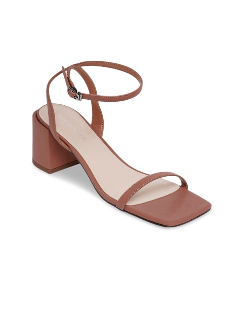 

CHARLES & KEITH Brown PU Block Sandals