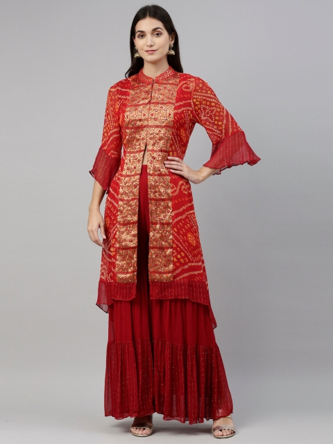 

Neerus Women Red & Golden Printed Kurta with Sharara