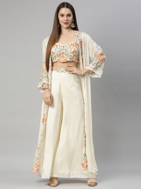 

Neerus Women Cream-Coloured & Multicoloured Embellished Top with Palazzos
