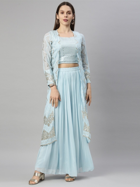 

Neerus Women Turquoise Blue & Silver-Toned Embellished Top with Palazzos
