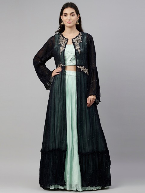 

Neerus Women Sea Green & Black Embellished Top with Palazzos