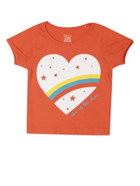 

Donuts Girls Orange Printed V-Neck T-shirt