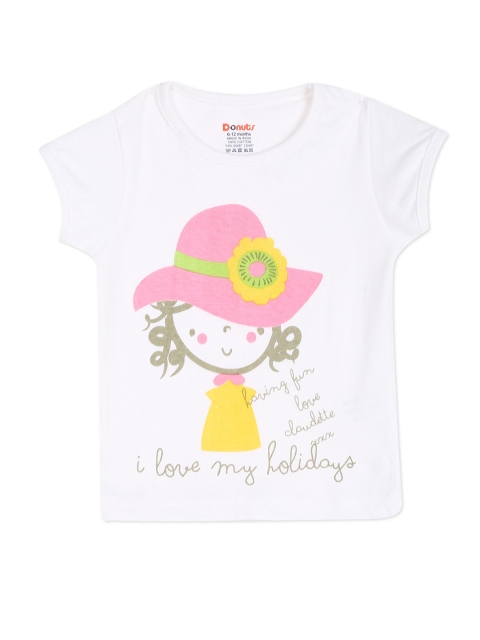 

Donuts Girls White Cotton Graphic Printed T-shirt