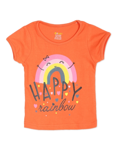 

Donuts Girls Orange Graphic Printed T-shirt