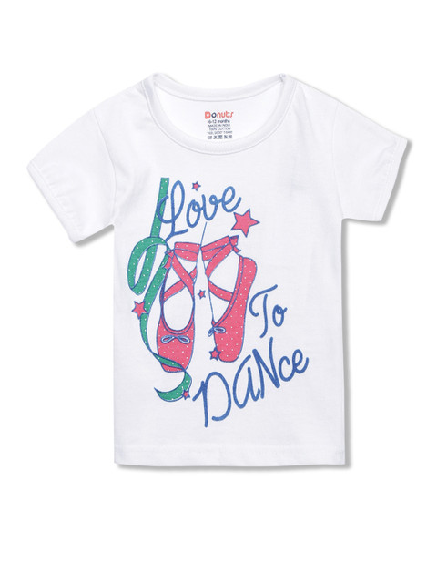 

Donuts Girls White Typography Printed T-shirt
