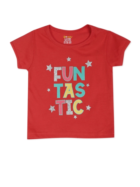 

Donuts Girls Red Typography Printed T-shirt