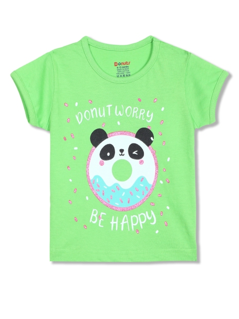 

Donuts Girls Green & White Printed T-shirt