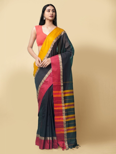 

Unnati Silks Black & Pink Striped Pure Cotton Narayan Peth Handloom Saree