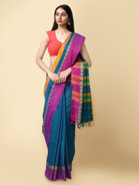 

Unnati Silks Blue & Pink Woven Design Pure Cotton Narayan Peth Handloom Saree