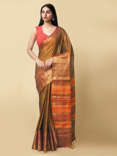 

Unnati Silks Women Brown & Yellow Pure Handloom Narayanpet Cotton Sustainable Saree