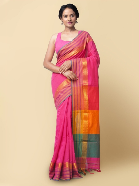 

Unnati Silks Women Pink & Orange Pure Handloom Narayanpet Cotton Sustainable Saree