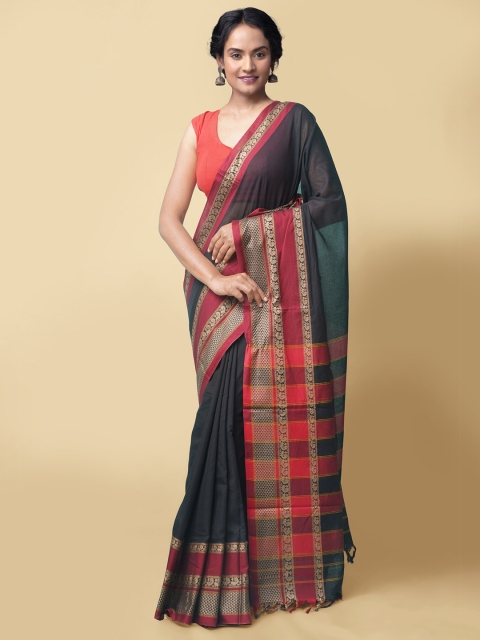 

Unnati Silks Black & Red Zari Pure Cotton Narayan Peth Handloom Saree