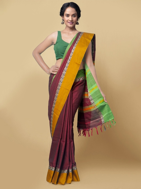 

Unnati Silks Maroon & Green Pure Cotton Narayan Peth Handloom Saree