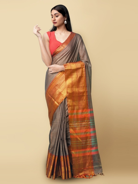

Unnati Silks Brown & Pink Zari Pure Cotton Narayan Peth Handloom Saree