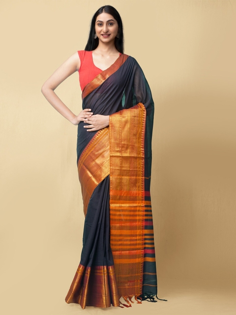 

Unnati Silks Women Navy Blue & Pink Pure Handloom Narayanpet Cotton Sustainable Saree