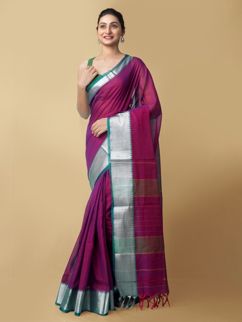 

Unnati Silks Purple & Green Zari Pure Cotton Narayan Peth Handloom Saree