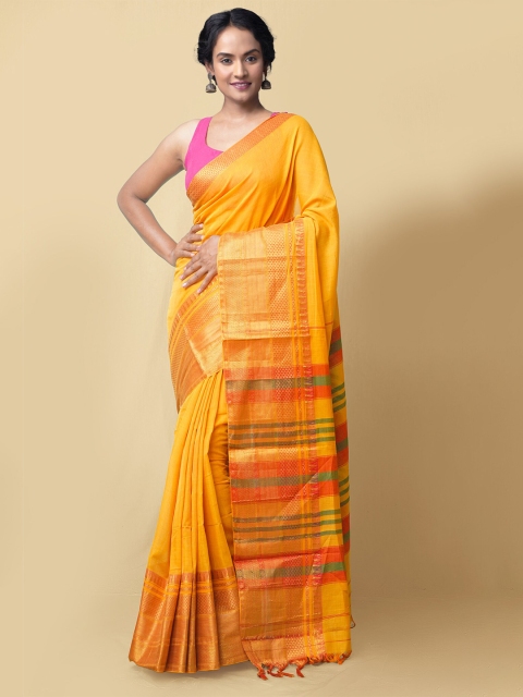 

Unnati Silks Yellow & Gold-Toned Zari Pure Cotton Narayan Peth Handloom Saree