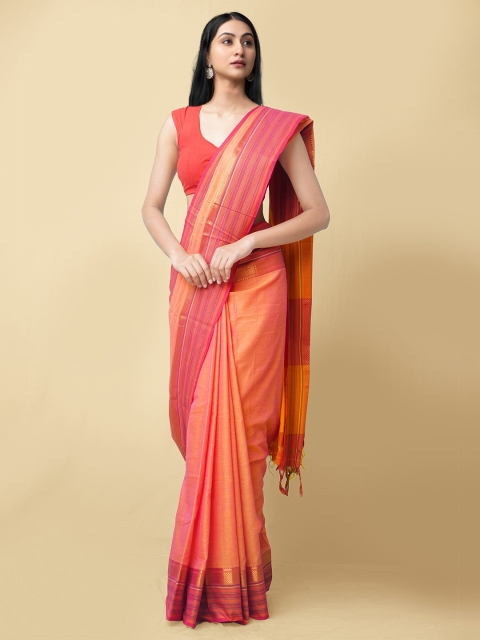 

Unnati Silks Women Orange & Pink Pure Handloom Narayanpet Cotton Sustainable Saree