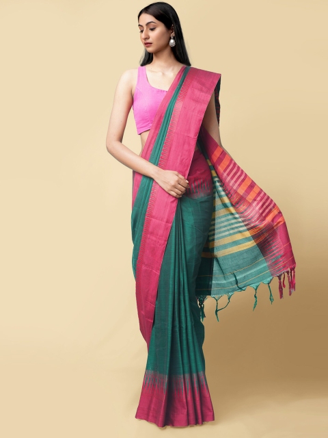 

Unnati Silks Green & Pink Pure Cotton Narayan Peth Handloom Saree