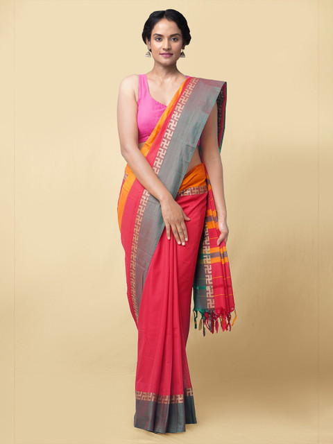 

Unnati Silks Women Red & Grey Pure Handloom Narayanpet Cotton Sustainable Saree
