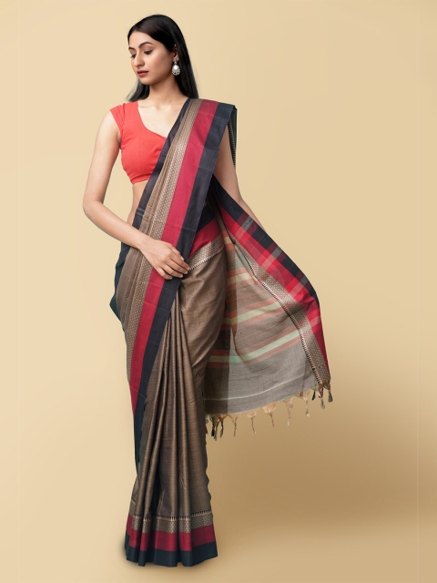 

Unnati Silks Women Brown & Red Pure Handloom Narayanpet Cotton Saree