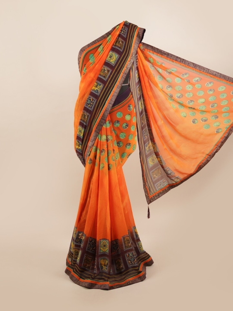 

Pothys Orange & Green Sequinned Saree