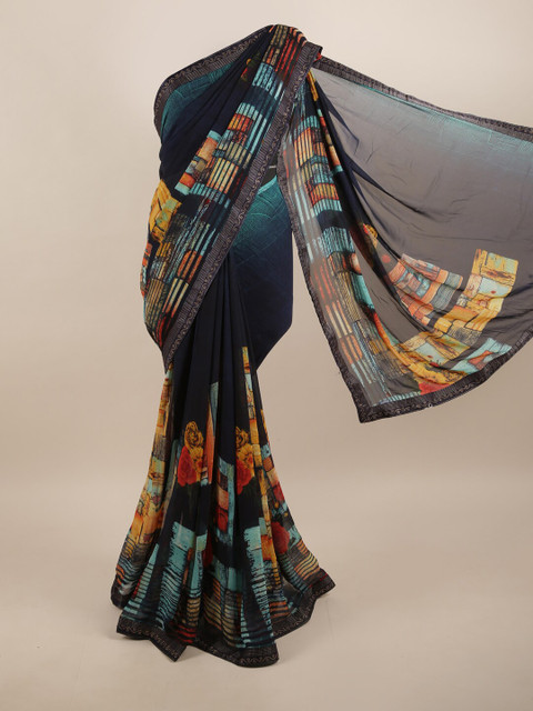 

Pothys Navy Blue & Yellow Beads and Stones Saree