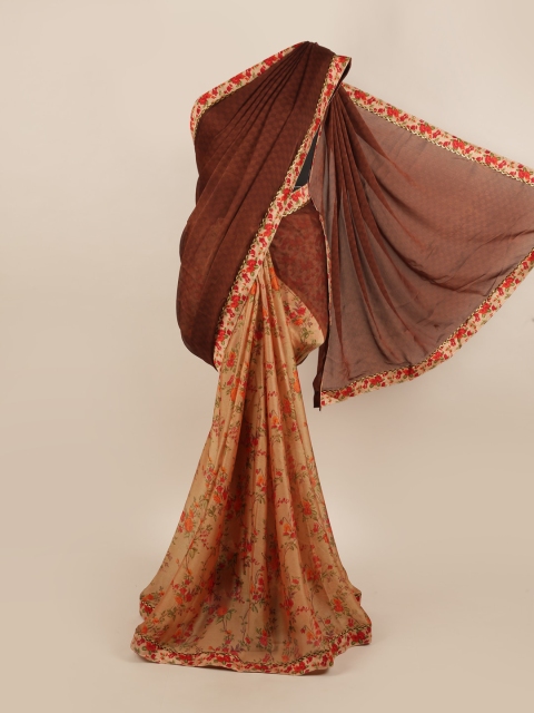 

Pothys Brown & Yellow Floral Half & Half Saree