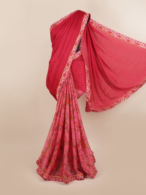 

Pothys Pink & Green Floral Half and Half Saree