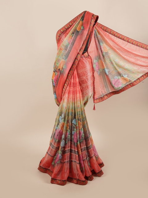 

Pothys Red & Pink Floral Beads and Stones Saree