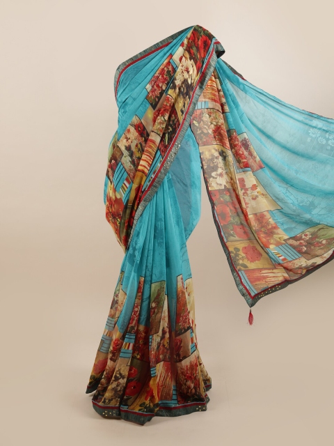 

Pothys Blue & Beige Floral Saree