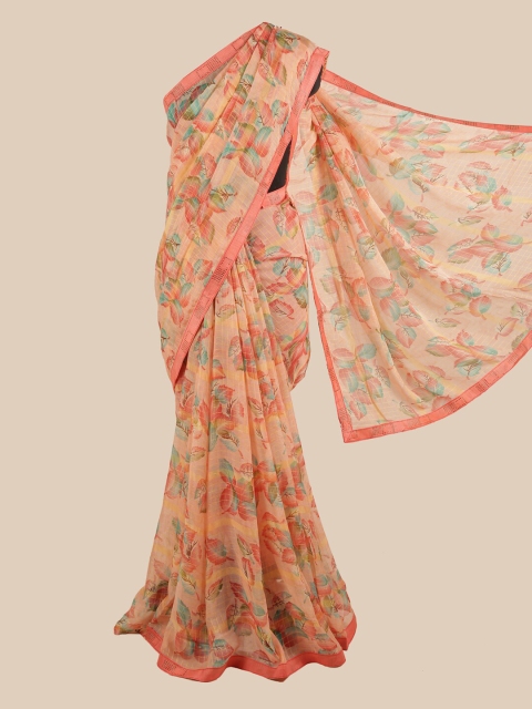 

Pothys Peach-Coloured & Blue Floral Beads and Stones Saree