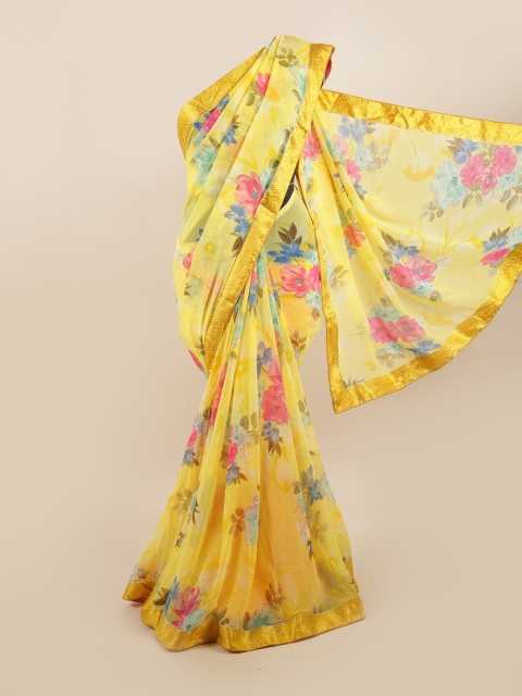 

Pothys Yellow & Pink Floral Zari Saree