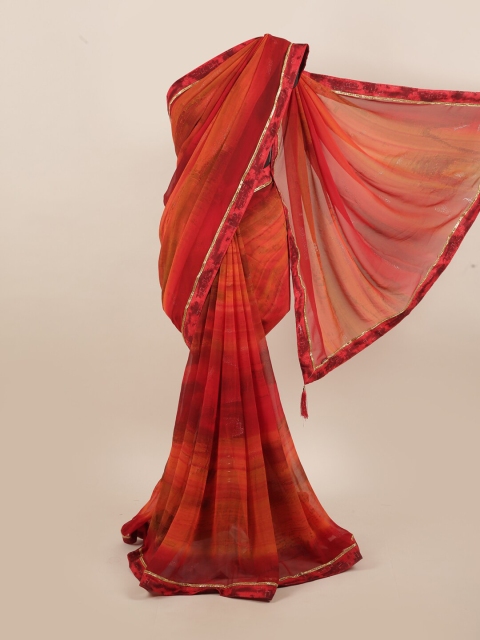 

Pothys Red & Gold-Toned Embellished Beads and Stones Saree