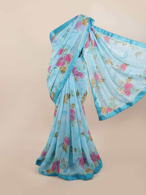 

Pothys Blue & Pink Floral Zari Saree